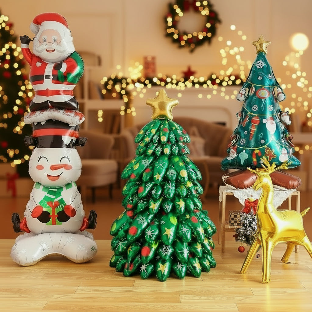 Weihnachtsballons Schneemann, Weihnachtsbaum, Santa Claus & goldener Elch